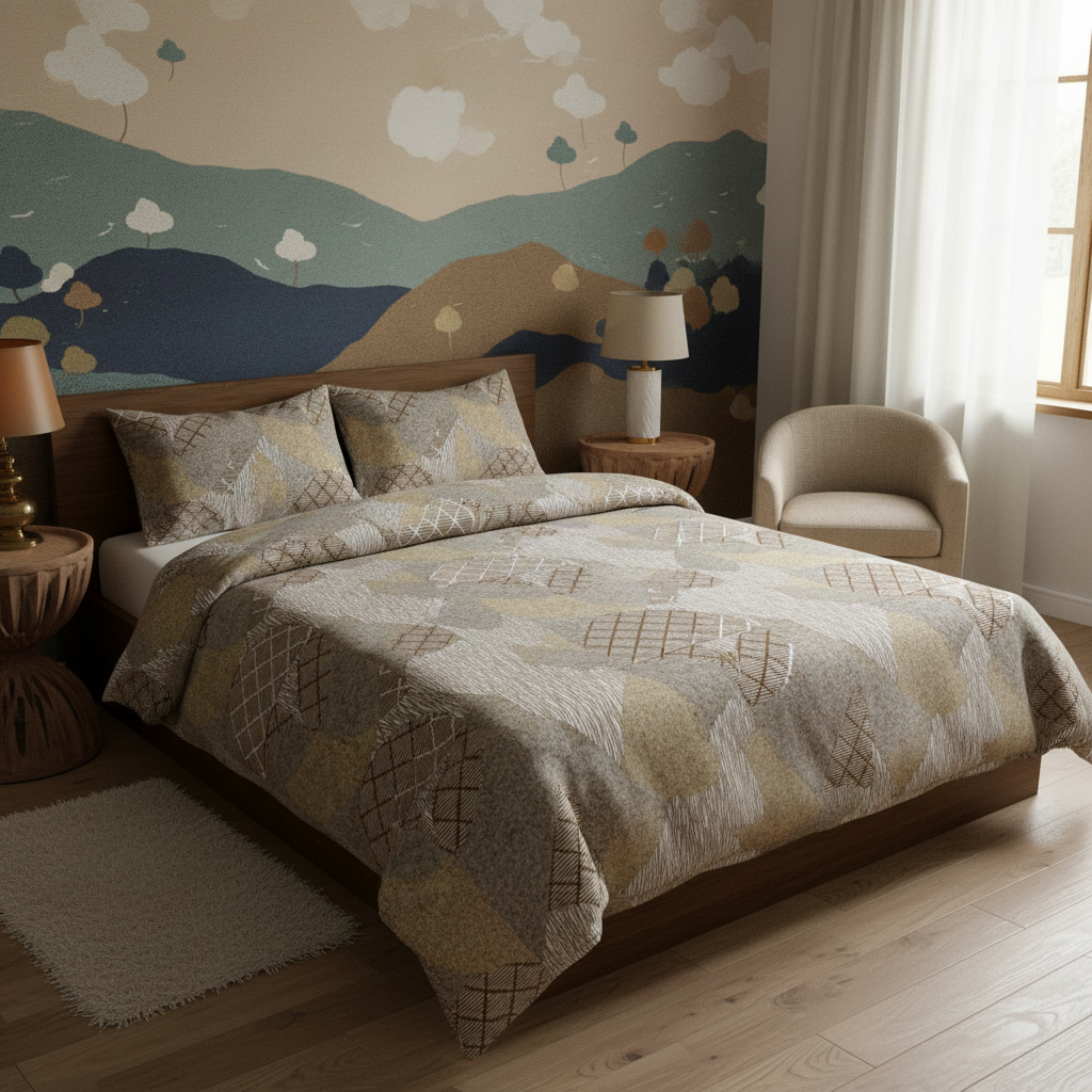 Bej Patchwork Karışık Dokulu Desen